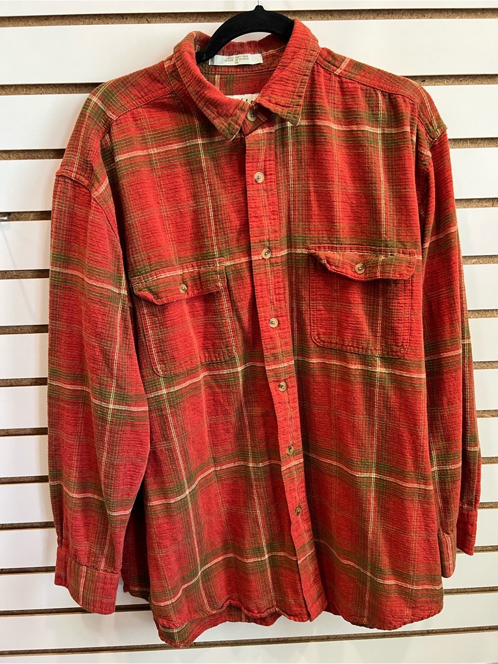 Orvis Red and Green Plaid Button-Down Men's Shirt